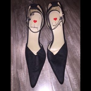 Luichiny Black Suede Pumps w/Ankle Straps+Buckle